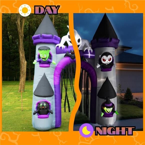 11 FT Halloween Inflatable Haunted Castle Archway, Giant Blow Up Outdoor - Picture 5 of 7